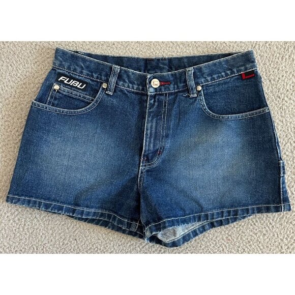 Fubu Denim Womens Denim Shorts Carpenter High Waist 100% Cotton - Picture 2 of 12